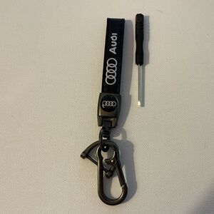 Audi Key Fob Keychain in Black Leather with Logo NWT